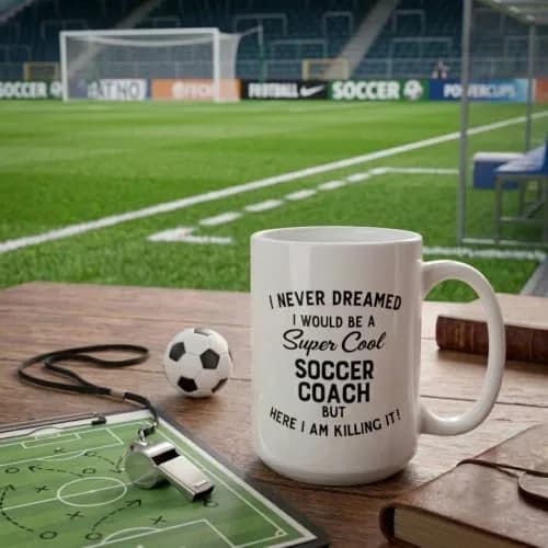 Artisan Owl I Never Dreamed I'd Be a Soccer Coach But Here I Am Crushing It - 15oz Funny Coffee Cup Gift for Men or Women thumbnail 4