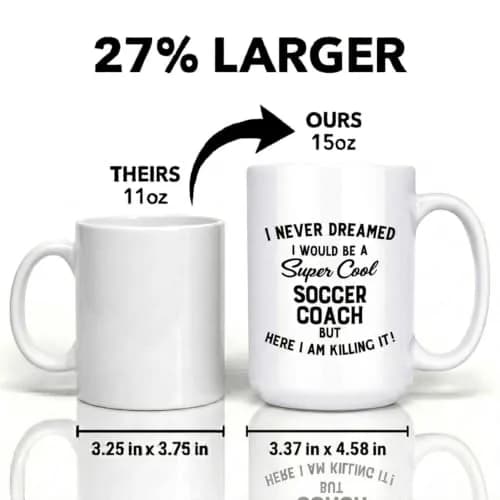 Artisan Owl I Never Dreamed I'd Be a Soccer Coach But Here I Am Crushing It - 15oz Funny Coffee Cup Gift for Men or Women thumbnail 2