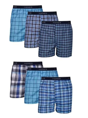 Hanes Men Tagless Boxers with Exposed Waistband, 6 Pack | Moisture-Wicking Cotton Blend, Assorted Colors thumbnail 1