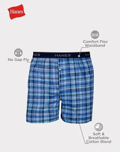 Hanes Men Tagless Boxers with Exposed Waistband, 6 Pack | Moisture-Wicking Cotton Blend, Assorted Colors thumbnail 6