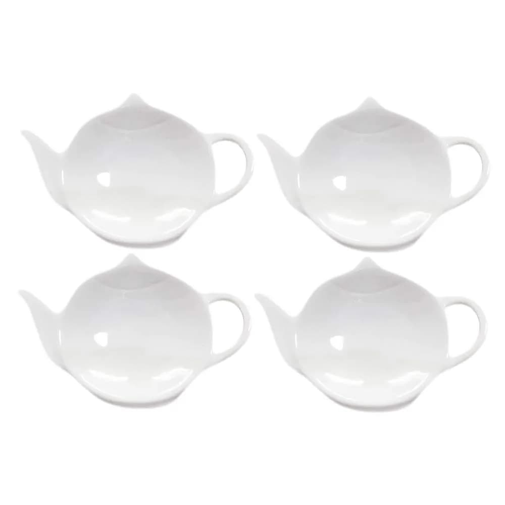 Sizikato Blue and White Porcelain Tea Bag Holder Coasters 11.7 cm (4.7 inches) | Set of 4 — White