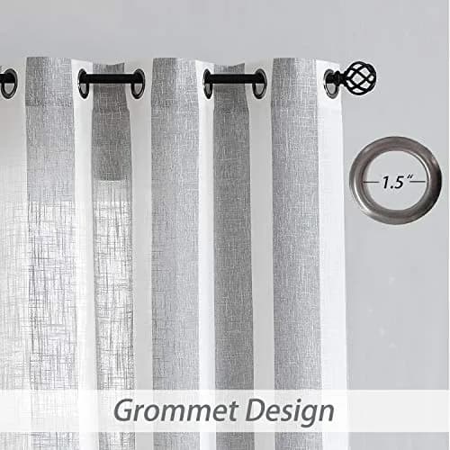 Central Park Gray White Vertical Stripe Curtain Semi Sheer, 44" Wx63" | Elegant Farmhouse Style for Living & Bedroom thumbnail 4