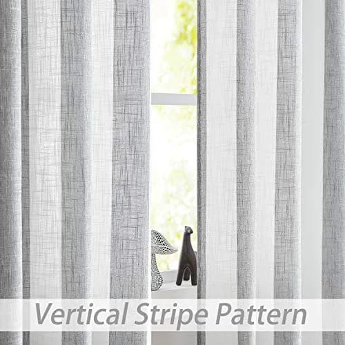 Central Park Gray White Vertical Stripe Curtain Semi Sheer, 44" Wx63" | Elegant Farmhouse Style for Living & Bedroom thumbnail 2