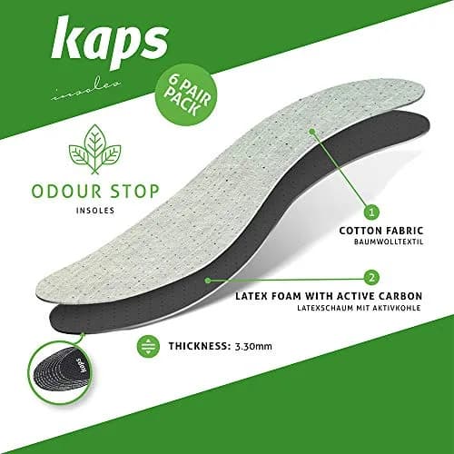 Kaps Odour Stop Shoe Insoles 6 Pair Pack Cut to Fit | Activated Charcoal Odour Control thumbnail 3