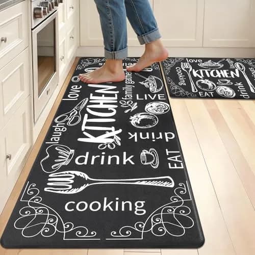 HEBE Anti-Fatigue Kitchen Mats Set of 2 | 1 cm (0.4 inch) Thick Cushioned Comfort for Floor, Sink, Stove, Laundry Room, Office thumbnail 1