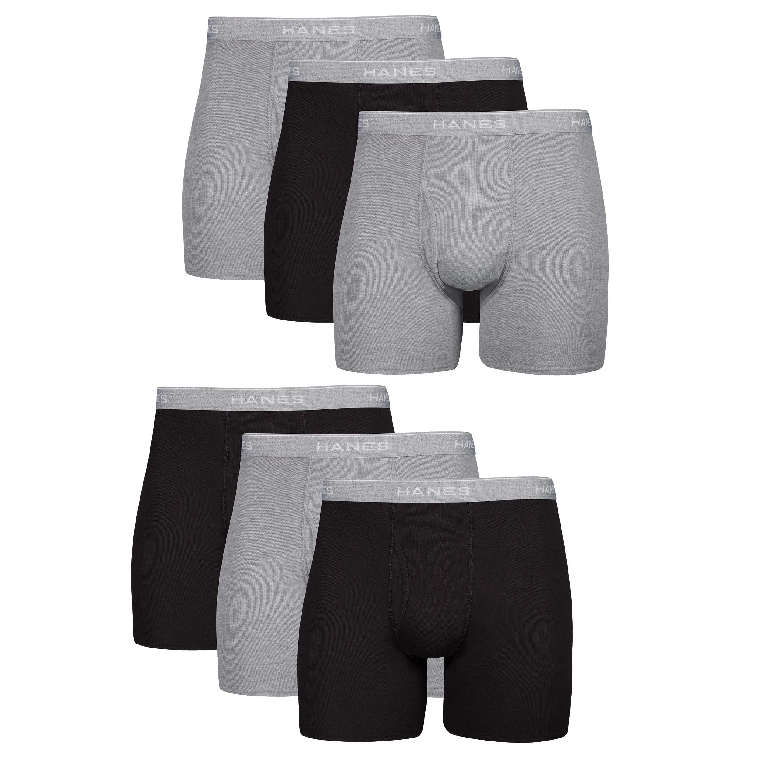 Hanes Men's Boxer Briefs 6 Pack, Medium | Cool Dri Moisture-Wicking Cotton Blend
