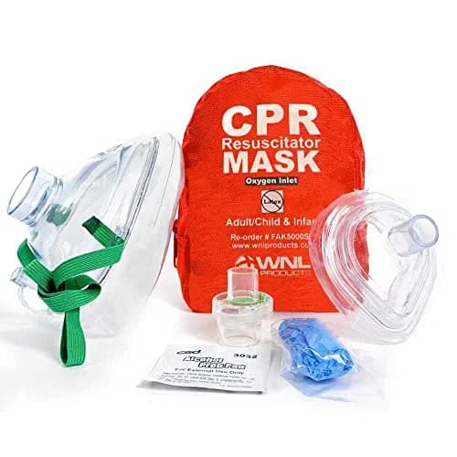 WNL Products CPR Rescue Mask Kit with Infant Mask, 5 Pack | Adult/Child & Infant CPR Mask with One-Way Valve, Filter, Gloves, Wipe in Soft Red Case thumbnail 4