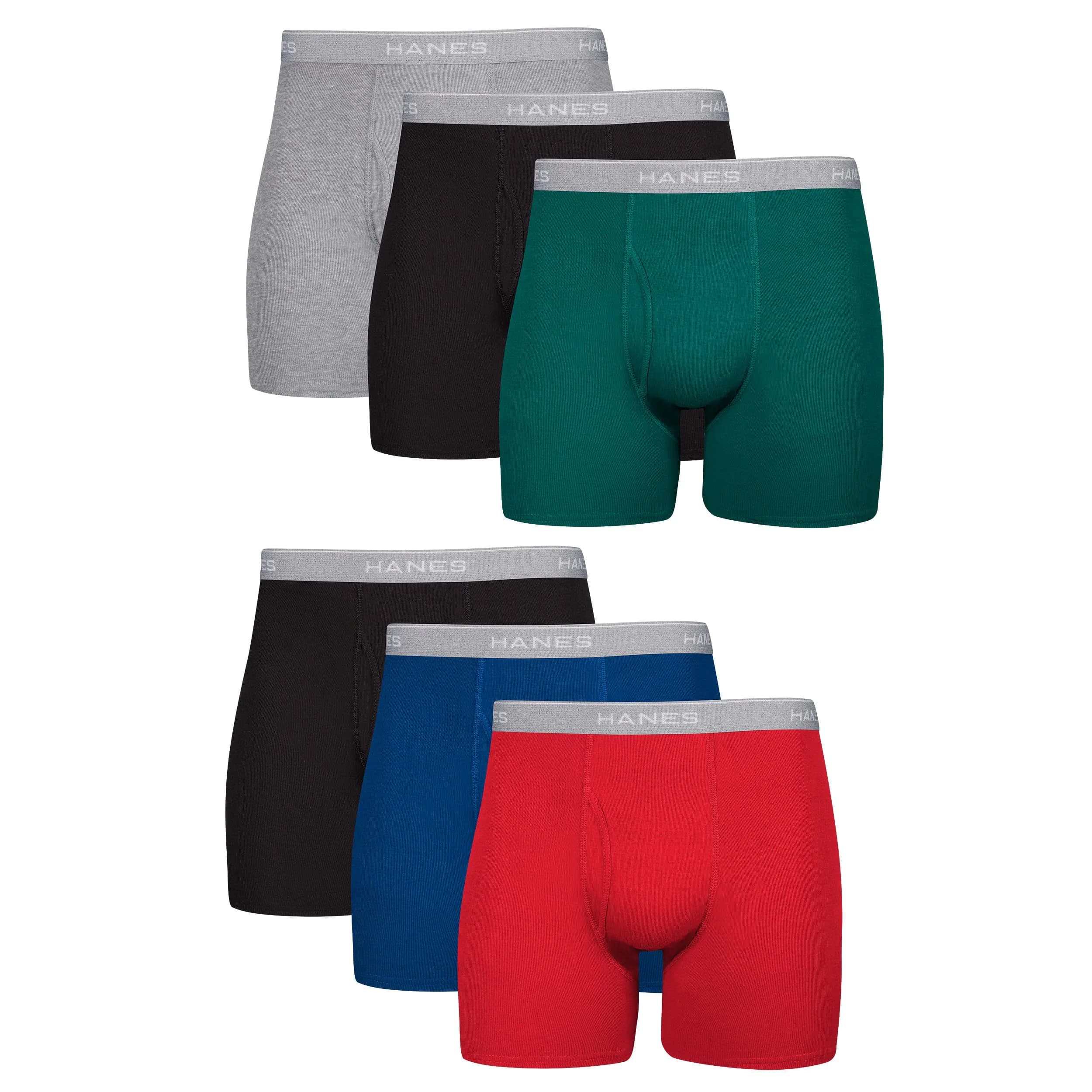 Hanes Men Boxer Briefs, Cool Dri Moisture-Wicking Cotton, No-Ride-up, Multi-Pack, Sizes Up to 3XL | Breathable Comfort — Blue/Green/Red