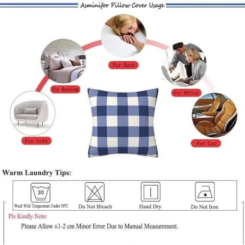 AHAHM Navy Blue and White Buffalo Check Plaid Throw Pillow Covers 45x45cm (18x18 Inch) Set of 2 | Farmhouse Decorative Cushion Case for Sofa, Bed, Office thumbnail 5