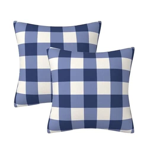AHAHM Navy Blue and White Buffalo Check Plaid Throw Pillow Covers 45x45cm (18x18 Inch) Set of 2 | Farmhouse Decorative Cushion Case for Sofa, Bed, Office thumbnail 1