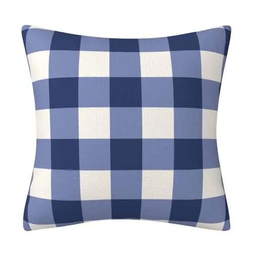 AHAHM Navy Blue and White Buffalo Check Plaid Throw Pillow Covers 45x45cm (18x18 Inch) Set of 2 | Farmhouse Decorative Cushion Case for Sofa, Bed, Office thumbnail 2
