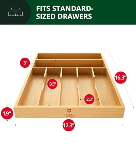 ROYAL CRAFT WOOD Luxury Bamboo Utensil Rack and Silverware Organizer, Kitchen Drawer Organizer - 7 Slot, Natural | Elegant Flatware & Cutlery Storage thumbnail 2