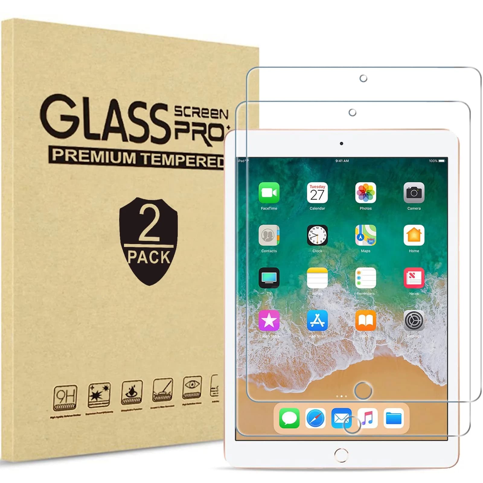 ProCase 2 Pack Tempered Glass Screen Protector for iPad 9.7" (6th/5th Gen, Air 2/1, Pro 9.7) | HD Clear, 9H Hardness, Bubble-Free