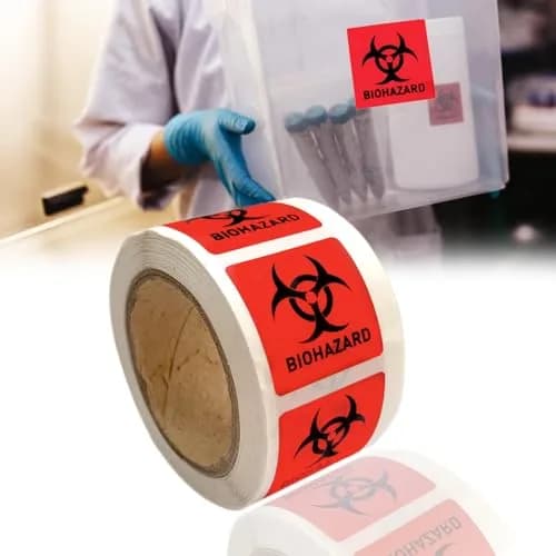 BEMAXYE Biohazard Danger Safety Warning Labels 1"x1" (250 Pcs/Roll) | High Temp Resistance Waterproof Vinyl Stickers thumbnail 1