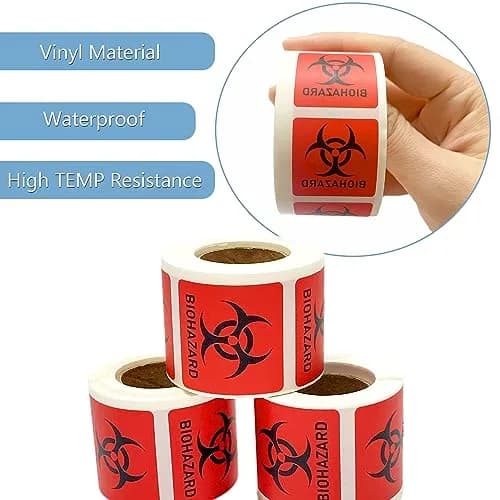 BEMAXYE Biohazard Danger Safety Warning Labels 1"x1" (250 Pcs/Roll) | High Temp Resistance Waterproof Vinyl Stickers thumbnail 6