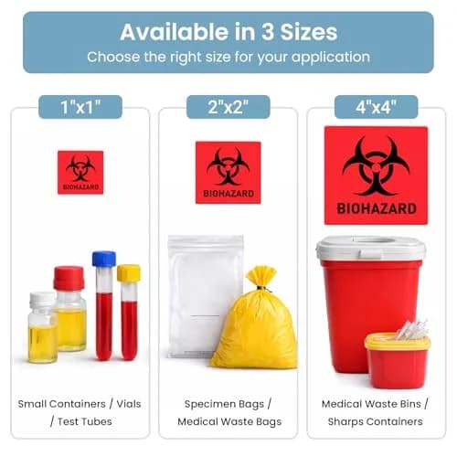 BEMAXYE Biohazard Danger Safety Warning Labels 1"x1" (250 Pcs/Roll) | High Temp Resistance Waterproof Vinyl Stickers thumbnail 2