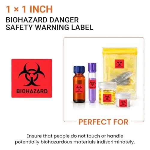 BEMAXYE Biohazard Danger Safety Warning Labels 1"x1" (250 Pcs/Roll) | High Temp Resistance Waterproof Vinyl Stickers thumbnail 3