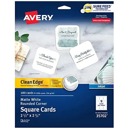 Avery Business Card Stock 2.5" x 2.5" Matte White | Rounded Corners, Sure Feed Tech thumbnail 1