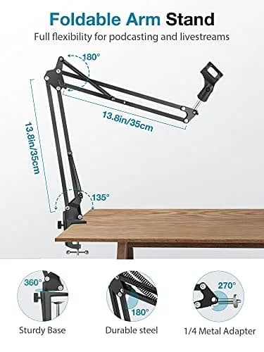 InnoGear Adjustable Webcam Stand & Microphone Boom Arm | 71 cm (28 inches) Black thumbnail 4