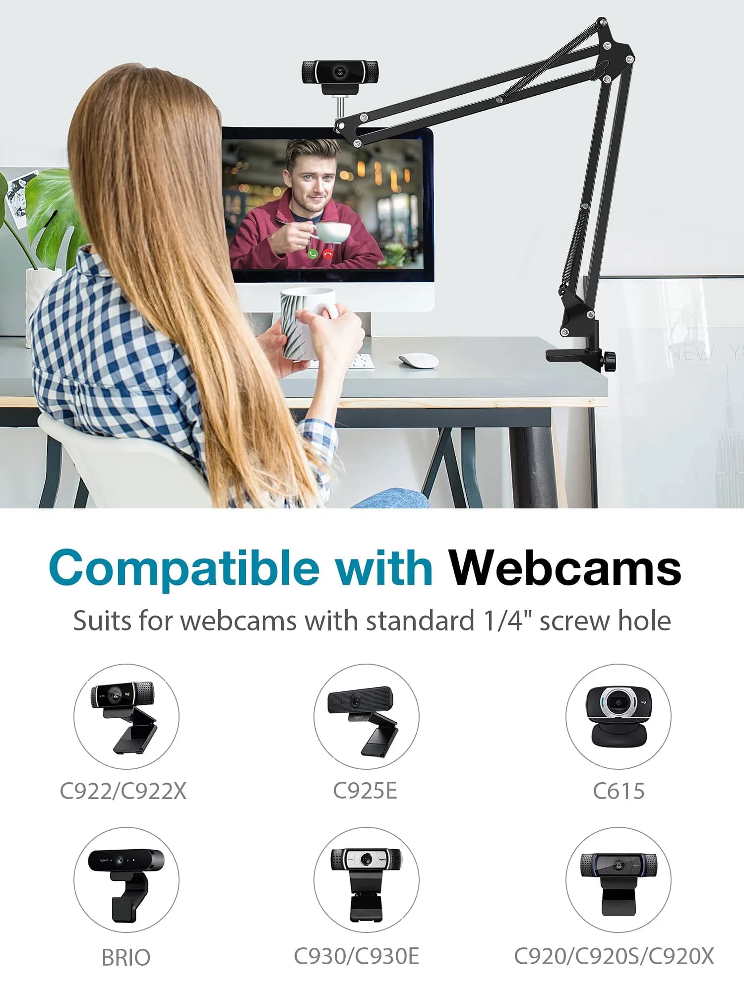 InnoGear Adjustable Webcam Stand & Microphone Boom Arm | 71 cm (28 inches) Black - view 2