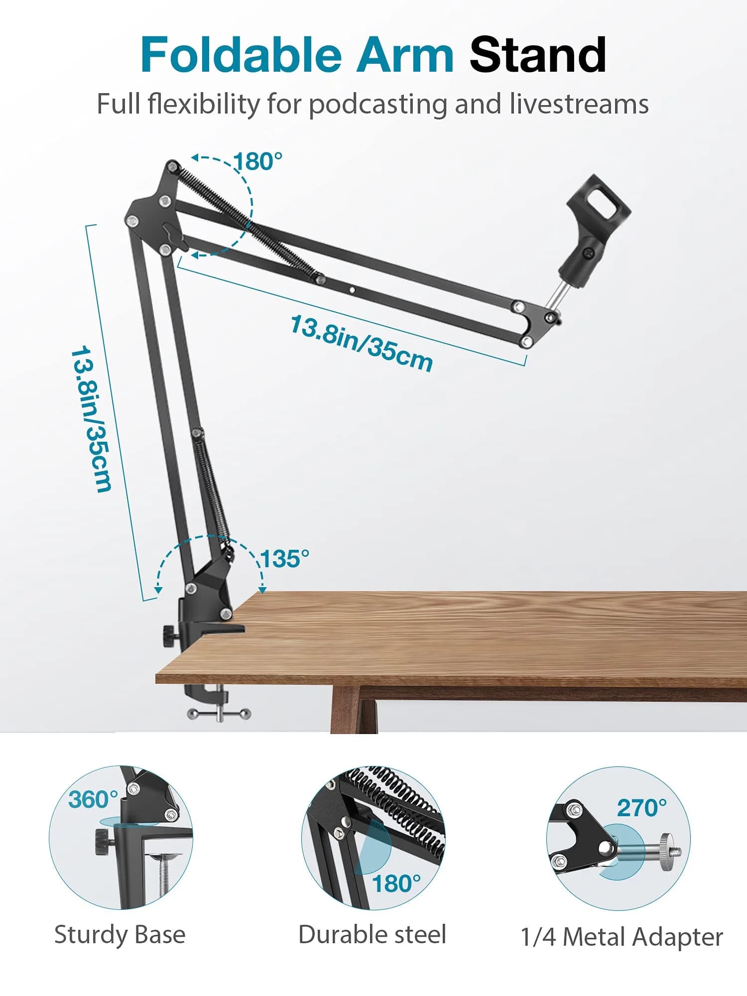 InnoGear Adjustable Webcam Stand & Microphone Boom Arm | 71 cm (28 inches) Black - view 4