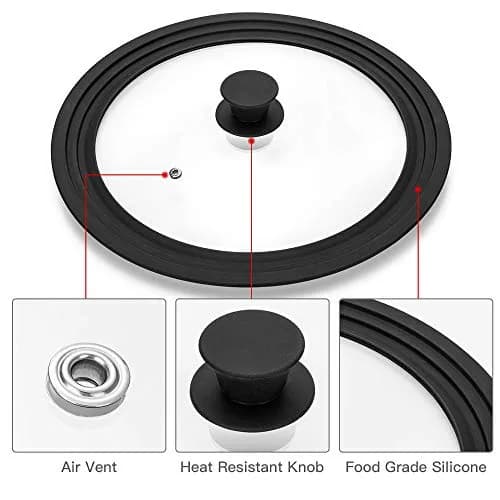 ELKKNOVE Universal Lid for Pots, Pans & Skillets 20cm-24cm (8"-9.5") | Tempered Glass with Steam Vent thumbnail 3