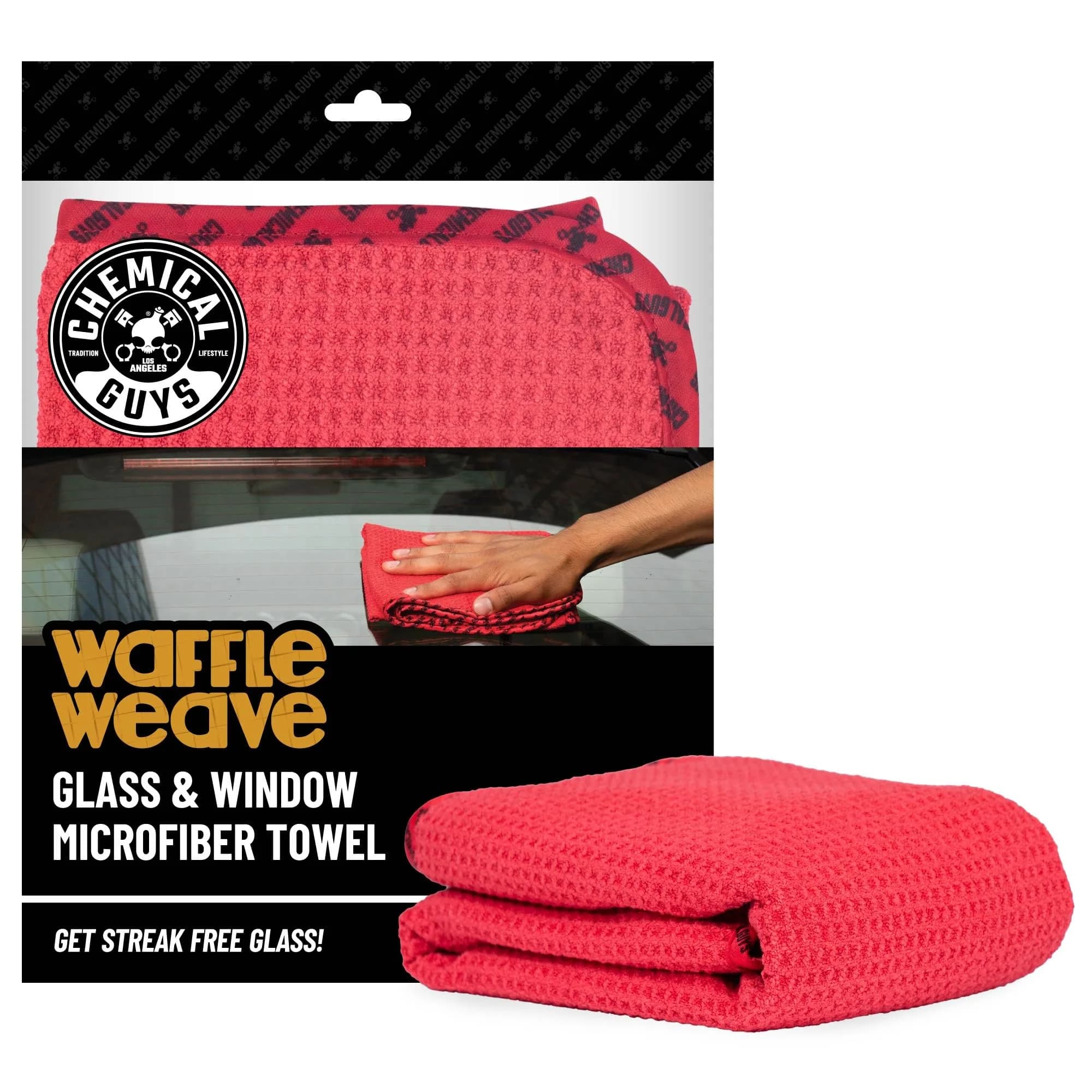 Chemical Guys Waffle Weave Glass & Window Microfiber Towel Red 24 x 16 Inches | Streak-Free Clarity for Cars & Home
