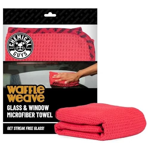 Chemical Guys Waffle Weave Glass & Window Microfiber Towel Red 24 x 16 Inches | Streak-Free Clarity for Cars & Home thumbnail 1