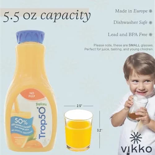 Vikko Small Juice Glasses 5 Oz | Heavy Base Glassware for Kids & Tasting thumbnail 2