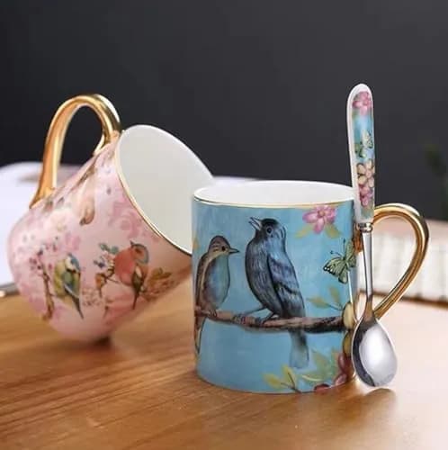 YBK Tech Bone China Teacup 350ml (12oz) with Spoon | Birds Pattern Pink thumbnail 6