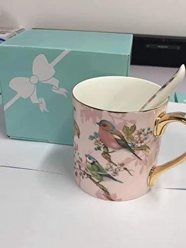 YBK Tech Bone China Teacup 350ml (12oz) with Spoon | Birds Pattern Pink thumbnail 7