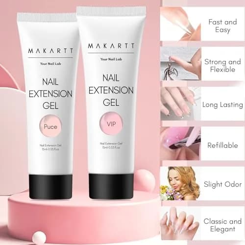 Makartt Nude Colors Poly Nail Gel Kit 15ml (0.5 Fl Oz) | All-in-One Builder Gel Extension Set with Slip Solution, Base, Top Coat, Forms thumbnail 4
