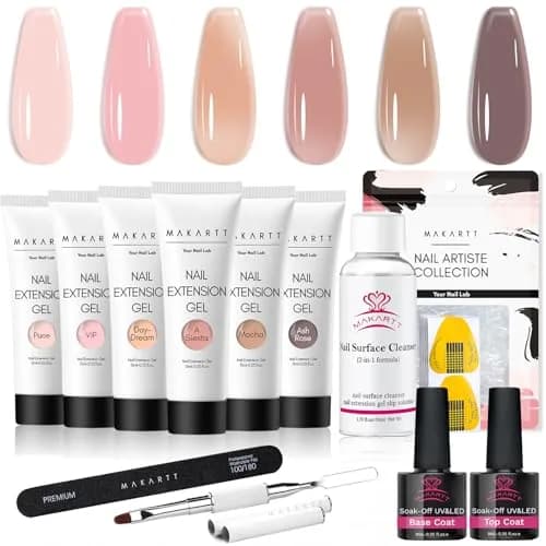 Makartt Nude Colors Poly Nail Gel Kit 15ml (0.5 Fl Oz) | All-in-One Builder Gel Extension Set with Slip Solution, Base, Top Coat, Forms thumbnail 1
