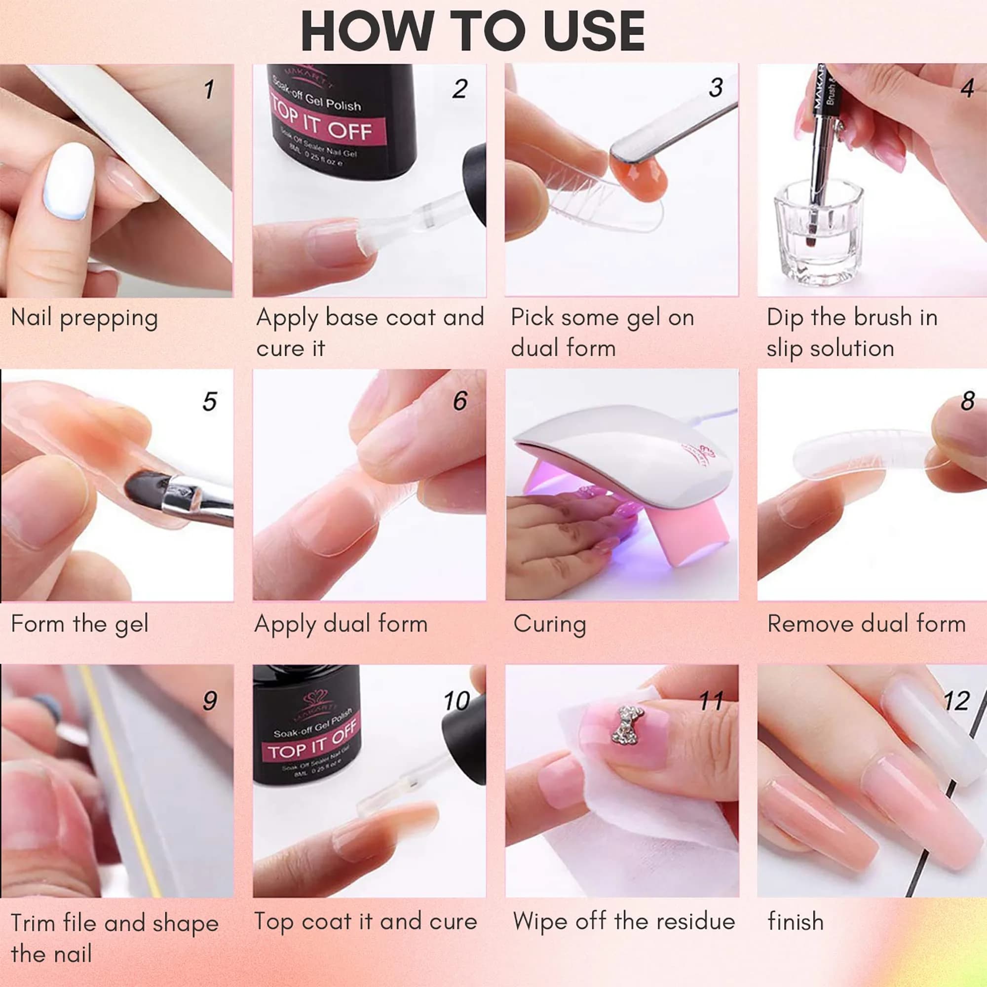 Makartt Nude Colors Poly Nail Gel Kit 15ml (0.5 Fl Oz) | All-in-One Builder Gel Extension Set with Slip Solution, Base, Top Coat, Forms - view 8