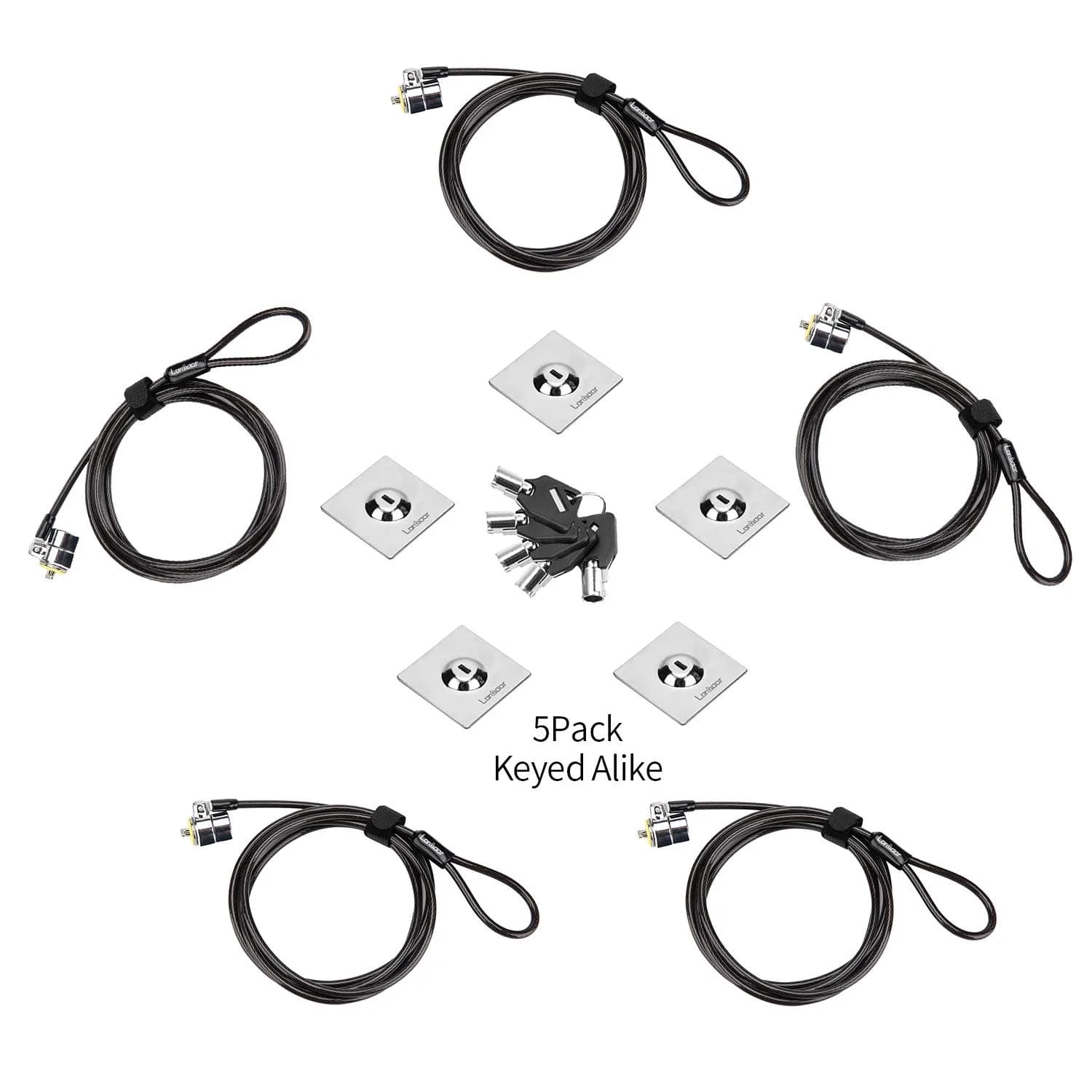 LORADAR 5Pack Laptop Cable Lock 6.7Ft | Anti Theft Security Lock with 5 Keys — Black keyed alike