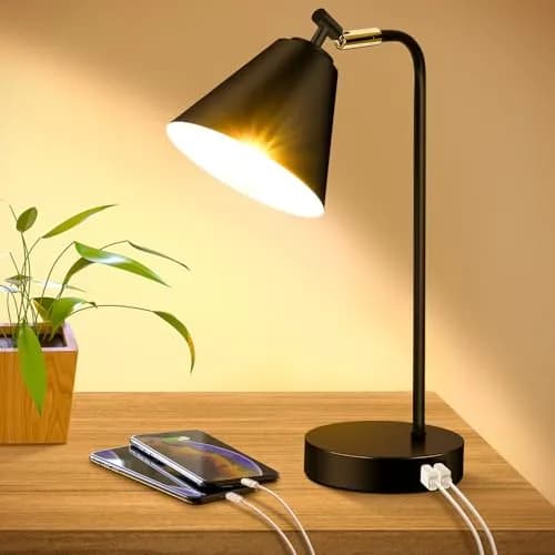 Brightever Industrial Dimmable Desk Lamp with 2 USB Ports, Touch Control, Black Metal, 10.23 inches | Energy Saving & Versatile thumbnail 1