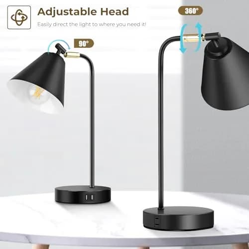 Brightever Industrial Dimmable Desk Lamp with 2 USB Ports, Touch Control, Black Metal, 10.23 inches | Energy Saving & Versatile thumbnail 2
