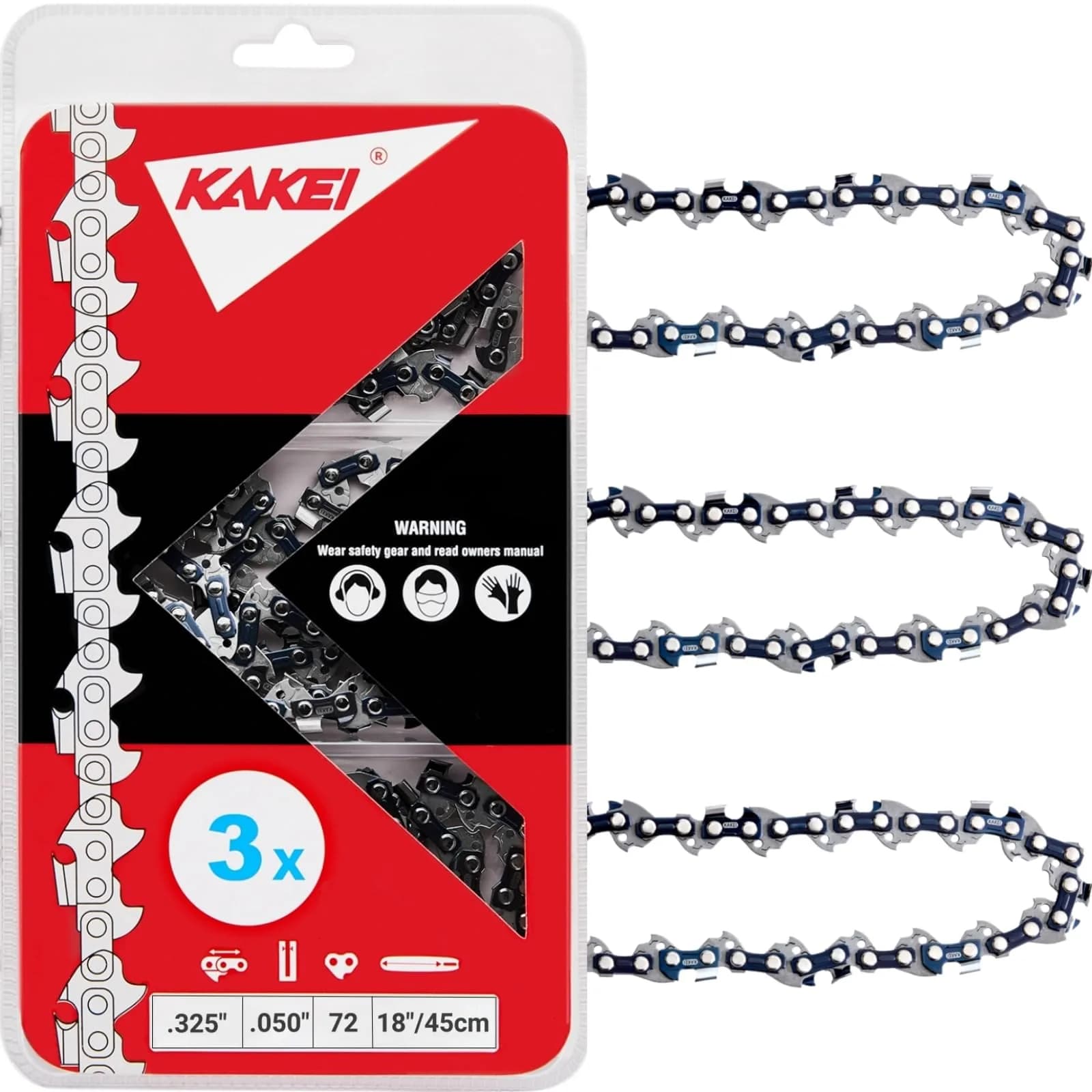 KAKEI Chainsaw Chain 18 Inch .325" Pitch .050" Gauge 72 Drive Links | Semi Chisel, German Steel, Fits Husqvarna 440 — .325"