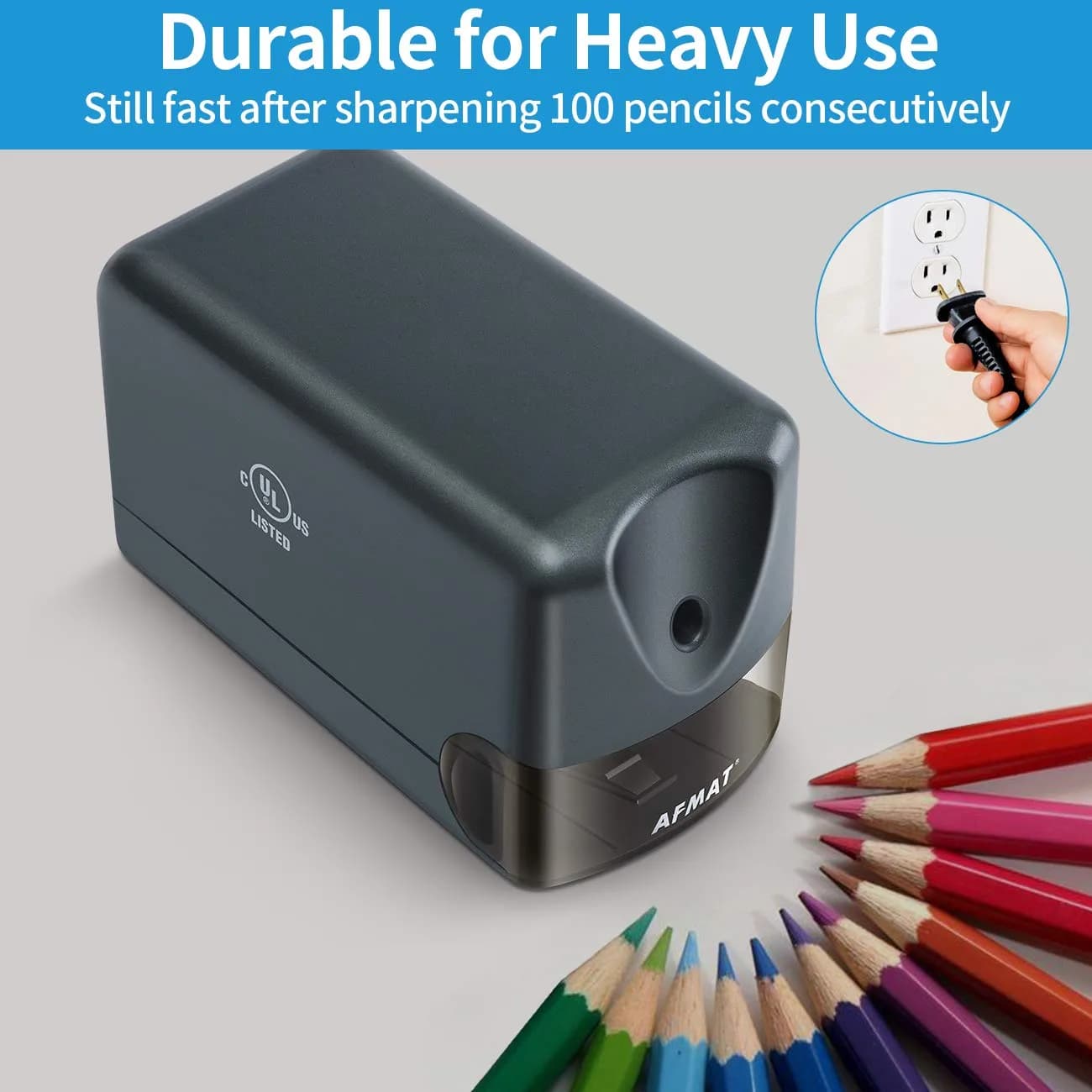 AFMAT Heavy Duty Electric Pencil Sharpener, Classroom & Home Use, UL Listed, 10000+ Sharpenings, Gray PS66 - view 3