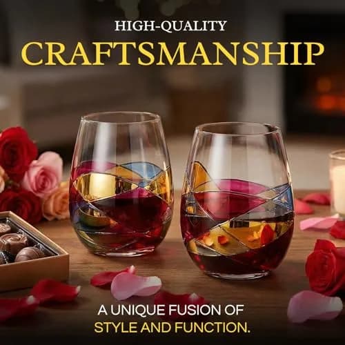 The Wine Savant Artisanal Hand Painted Stemless Wine Glasses 2 Pack | Romantic Gift for Celebrations thumbnail 5