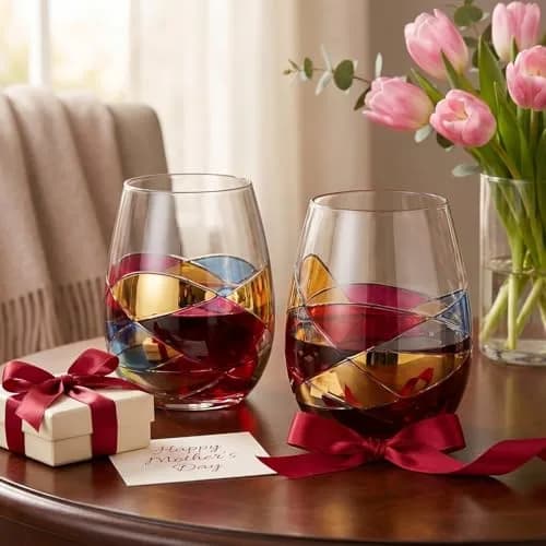 The Wine Savant Artisanal Hand Painted Stemless Wine Glasses 2 Pack | Romantic Gift for Celebrations thumbnail 6