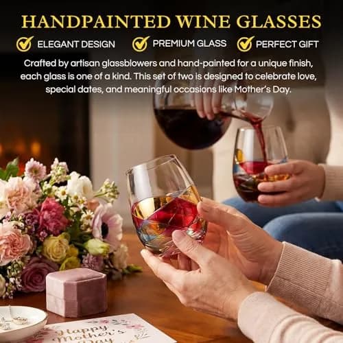 The Wine Savant Artisanal Hand Painted Stemless Wine Glasses 2 Pack | Romantic Gift for Celebrations thumbnail 3