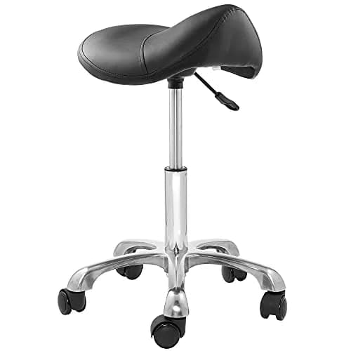 Saloniture Professional Ergonomic Saddle Stool Black | 19.5cm (7.68in) Wide Seat, Adjustable Height 49.5-64.8cm (19.5-25.5in) thumbnail 1