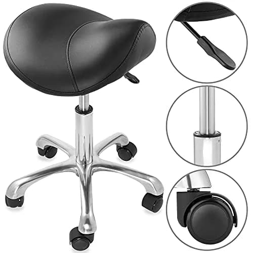 Saloniture Professional Ergonomic Saddle Stool Black | 19.5cm (7.68in) Wide Seat, Adjustable Height 49.5-64.8cm (19.5-25.5in) thumbnail 4