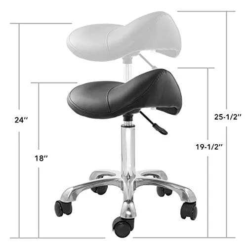 Saloniture Professional Ergonomic Saddle Stool Black | 19.5cm (7.68in) Wide Seat, Adjustable Height 49.5-64.8cm (19.5-25.5in) thumbnail 5