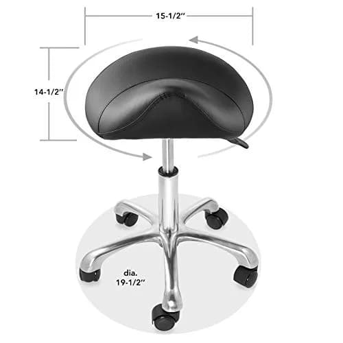 Saloniture Professional Ergonomic Saddle Stool Black | 19.5cm (7.68in) Wide Seat, Adjustable Height 49.5-64.8cm (19.5-25.5in) thumbnail 6