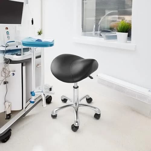 Saloniture Professional Ergonomic Saddle Stool Black | 19.5cm (7.68in) Wide Seat, Adjustable Height 49.5-64.8cm (19.5-25.5in) thumbnail 7