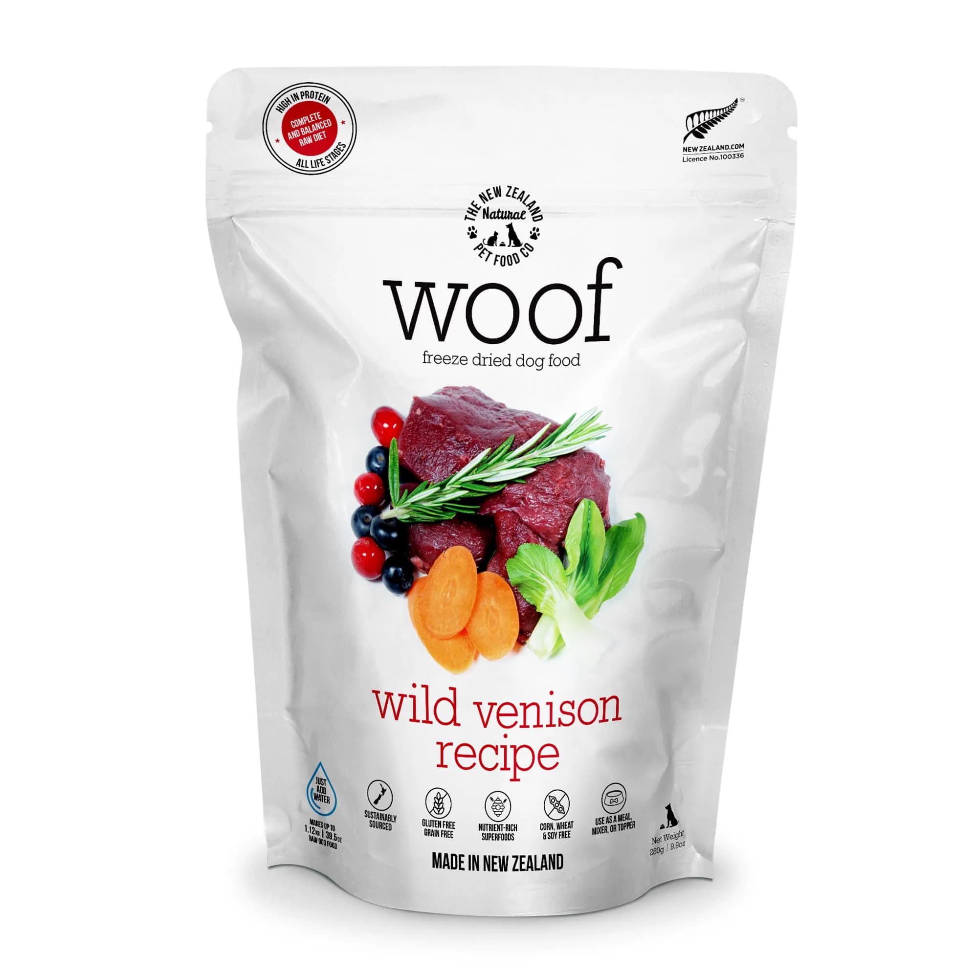 The New Zealand Natural Pet Food Co. WOOF Wild Venison Freeze Dried Dog Food, 9.9oz | Novel Protein for Sensitive Dogs