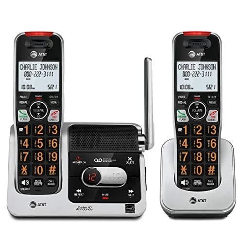 AT&T BL102-2 DECT 6.0 Cordless Phone System with Answering Machine, Call Blocking, Caller ID Announce, Audio Assist, Intercom, Silver/Black (2 Handsets) thumbnail 1
