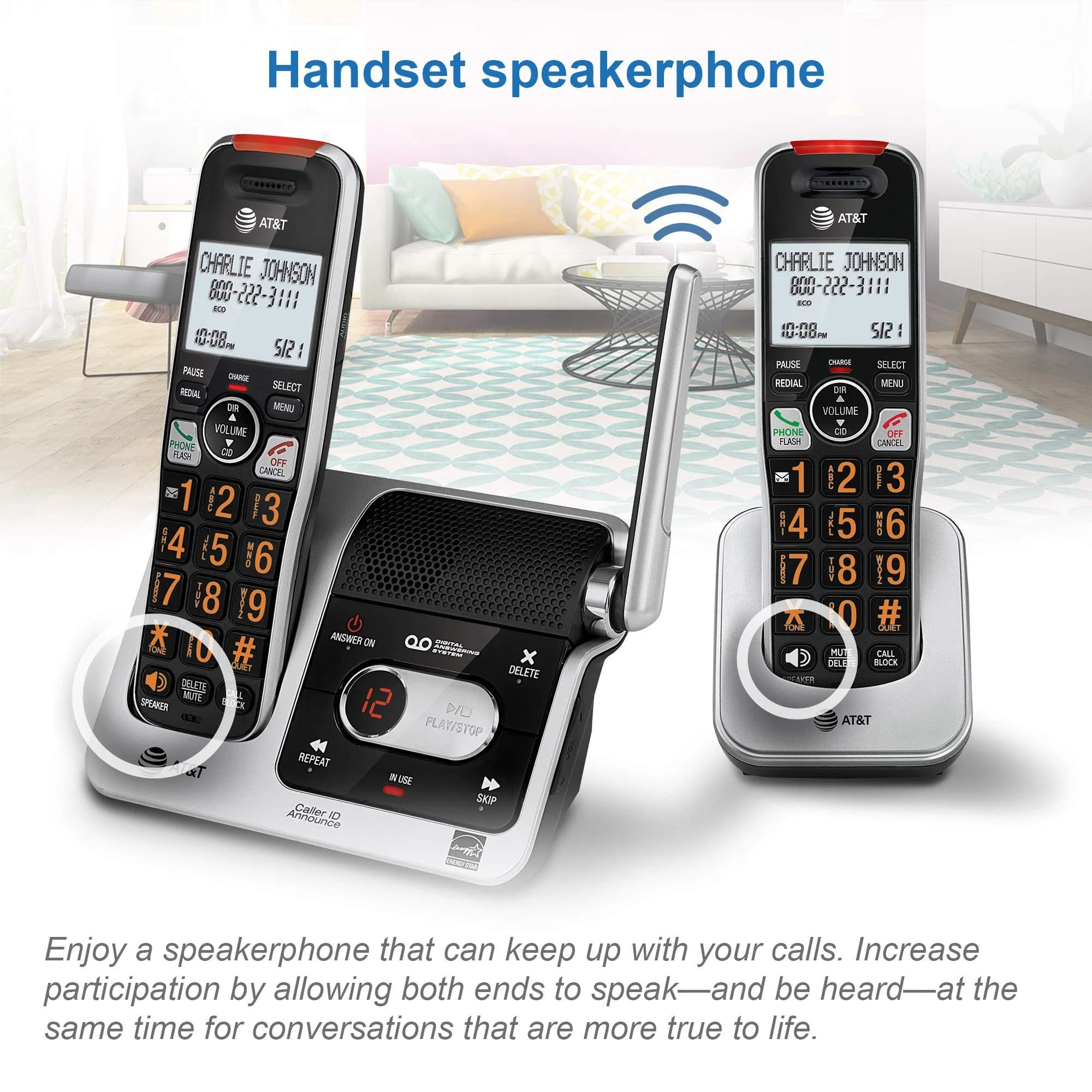 AT&T BL102-2 DECT 6.0 Cordless Phone System with Answering Machine, Call Blocking, Caller ID Announce, Audio Assist, Intercom, Silver/Black (2 Handsets) - view 9